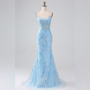 Zapakasa Sparkly Light Blue Mermaid Gown. Size 6. Ask: $110.